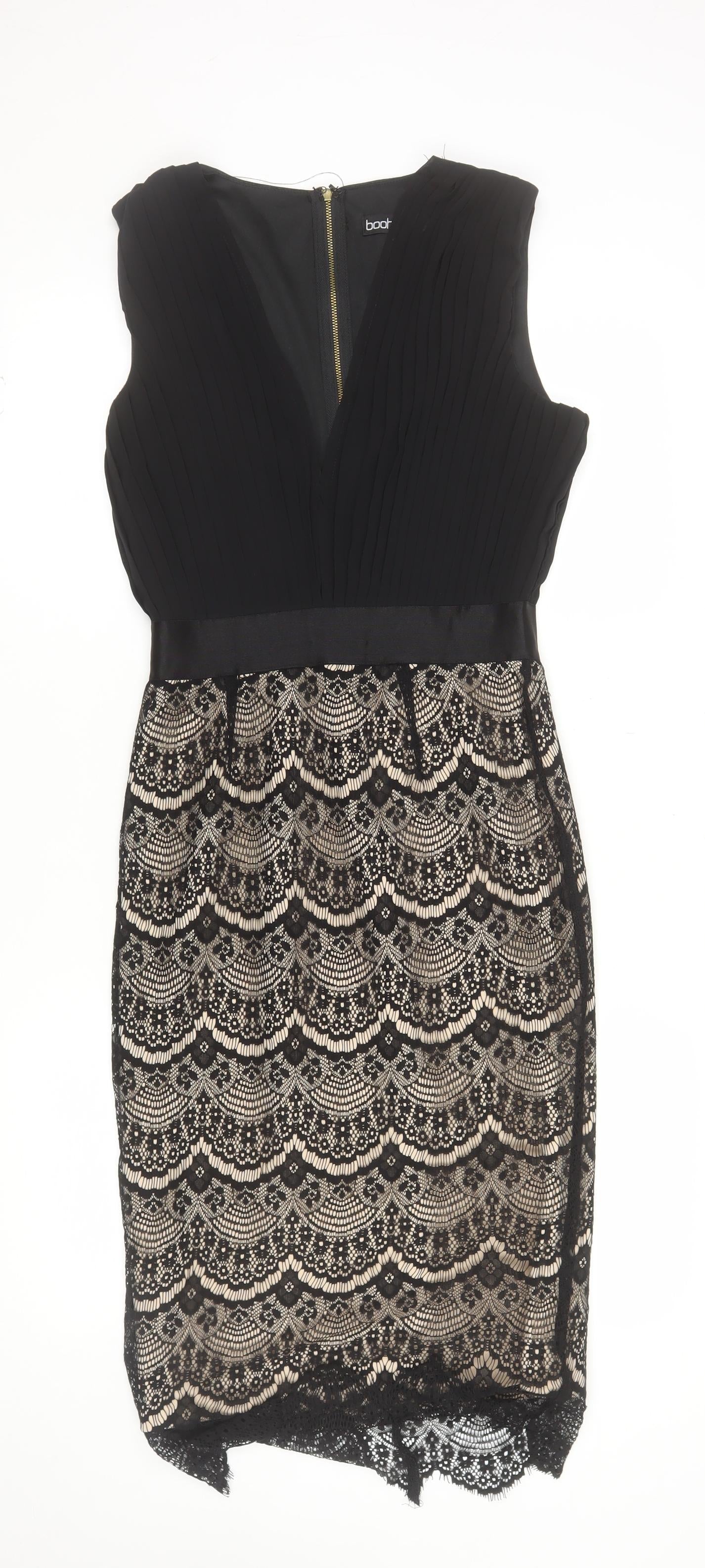 Boohoo Women’s Black Lace Bodycon Dress Size 10 Sleeveless V-Neck