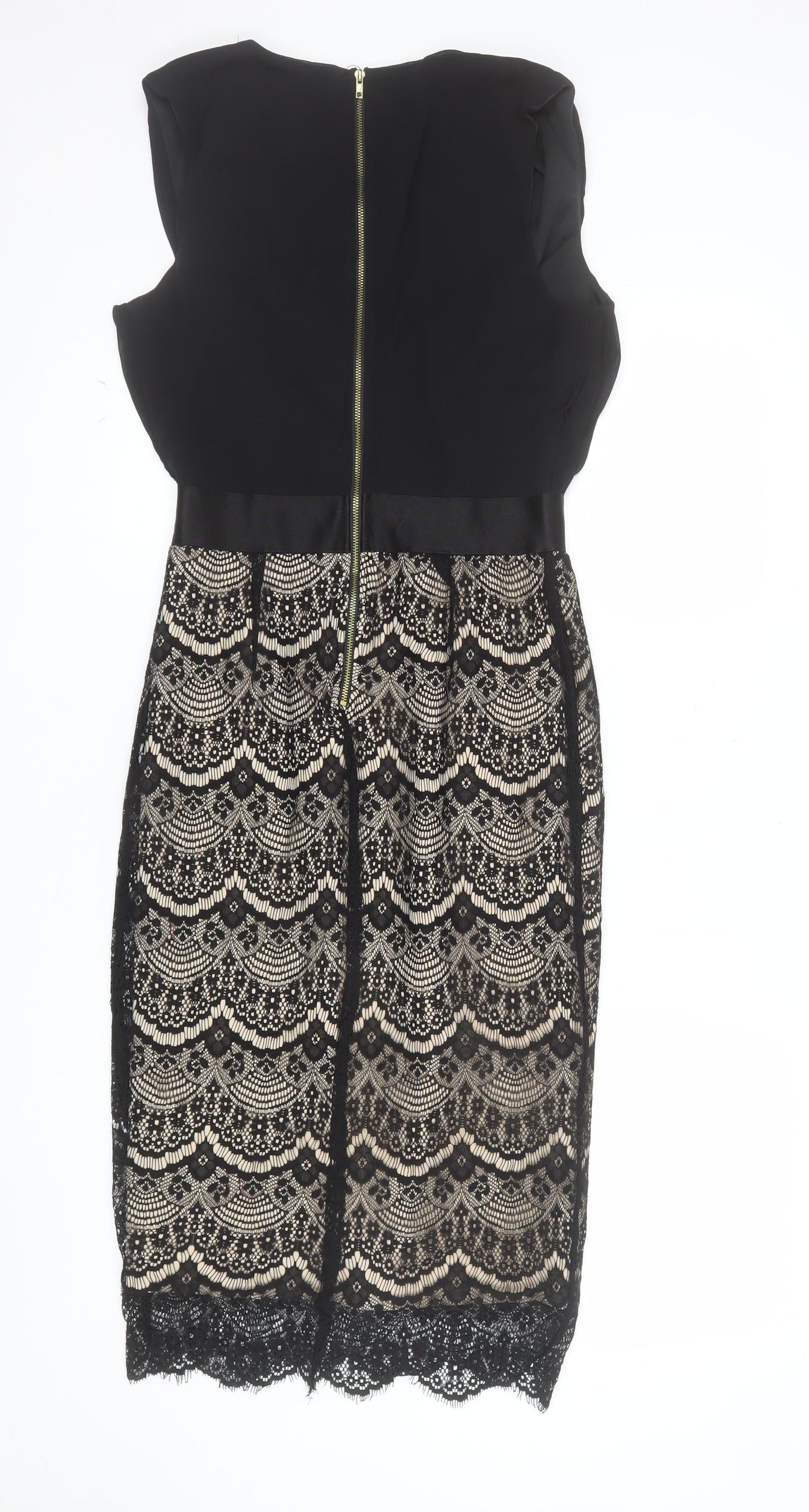 Boohoo Women’s Black Lace Bodycon Dress Size 10 Sleeveless V-Neck