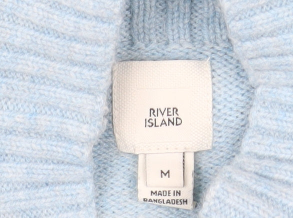 River Island Women’s Blue Mock Neck Knit Pullover Jumper Size M