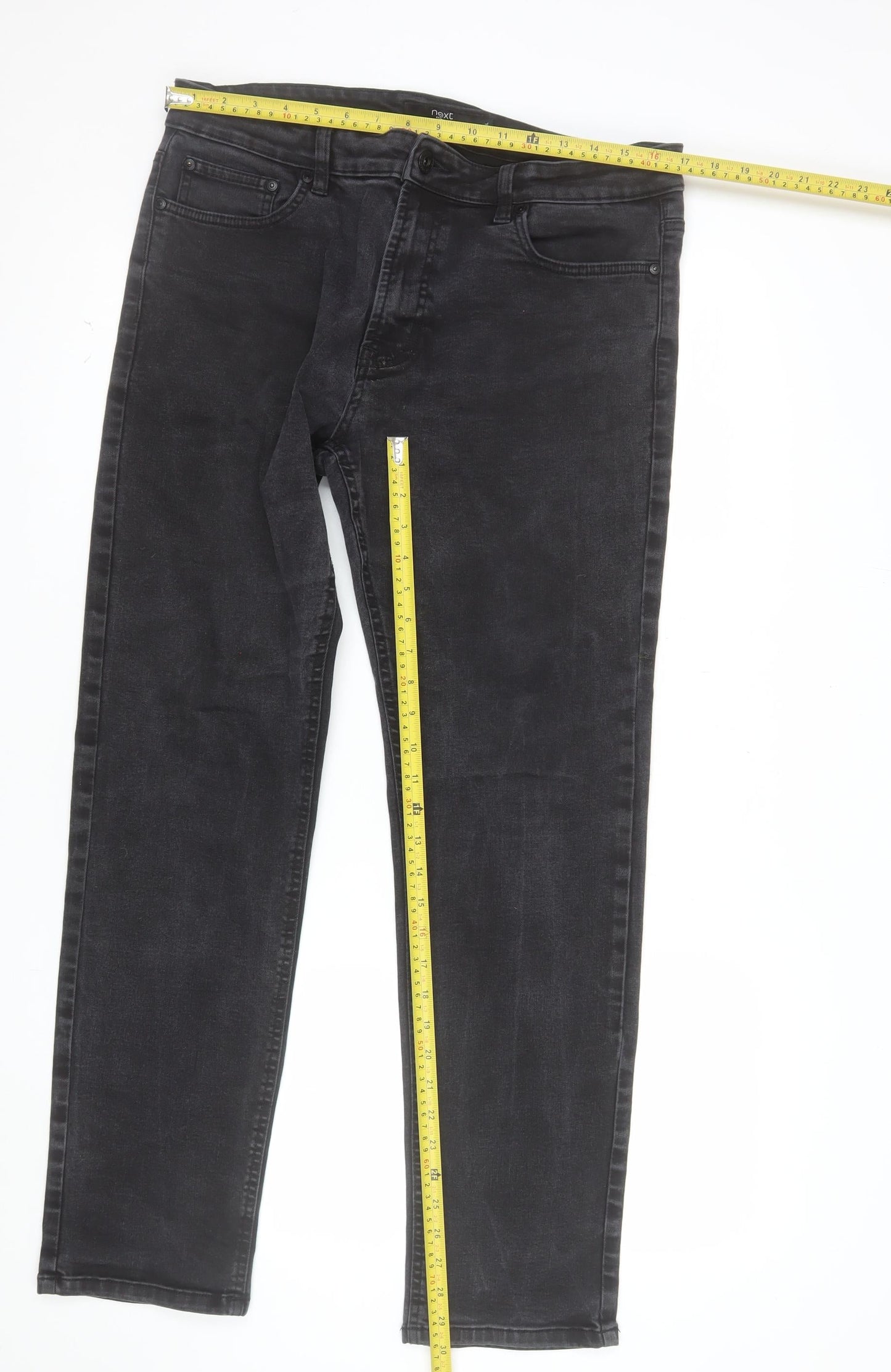 Next Mens Black Slim Fit 36L Jeans Straight Denim