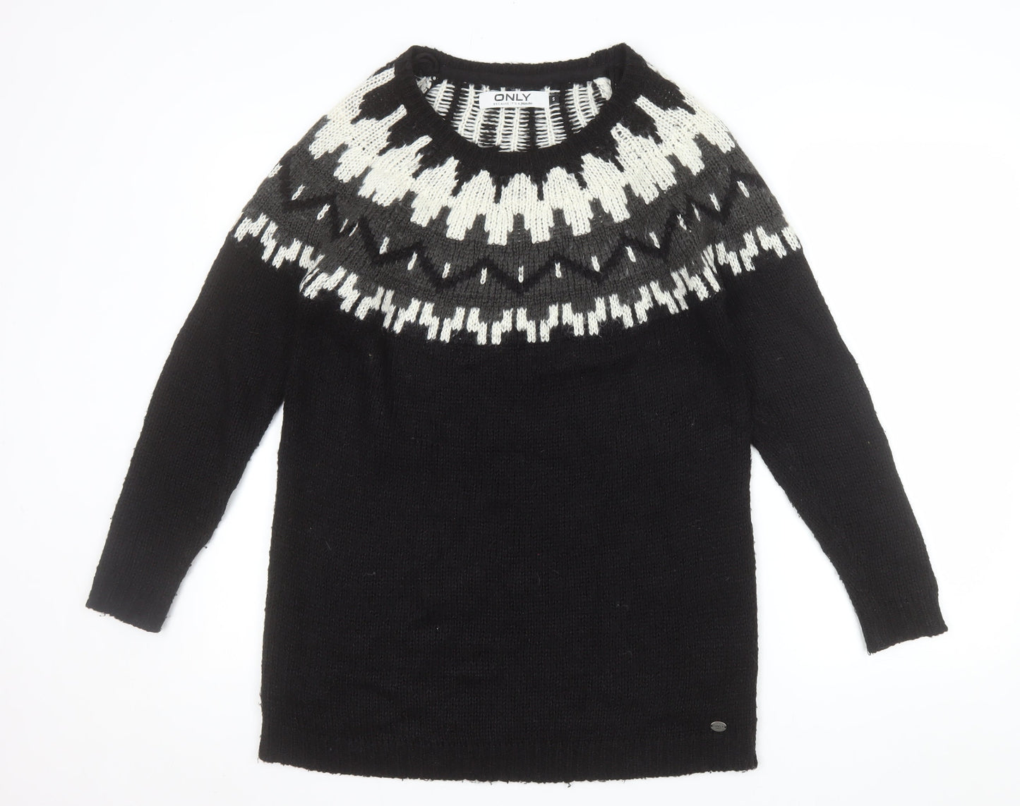 ONLY Women’s Black Geometric Knit Pullover Jumper Size S