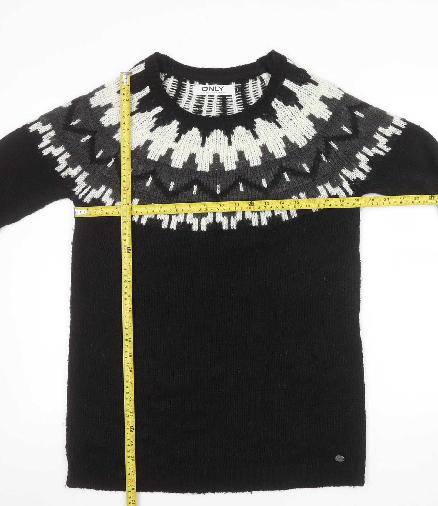 ONLY Women’s Black Geometric Knit Pullover Jumper Size S
