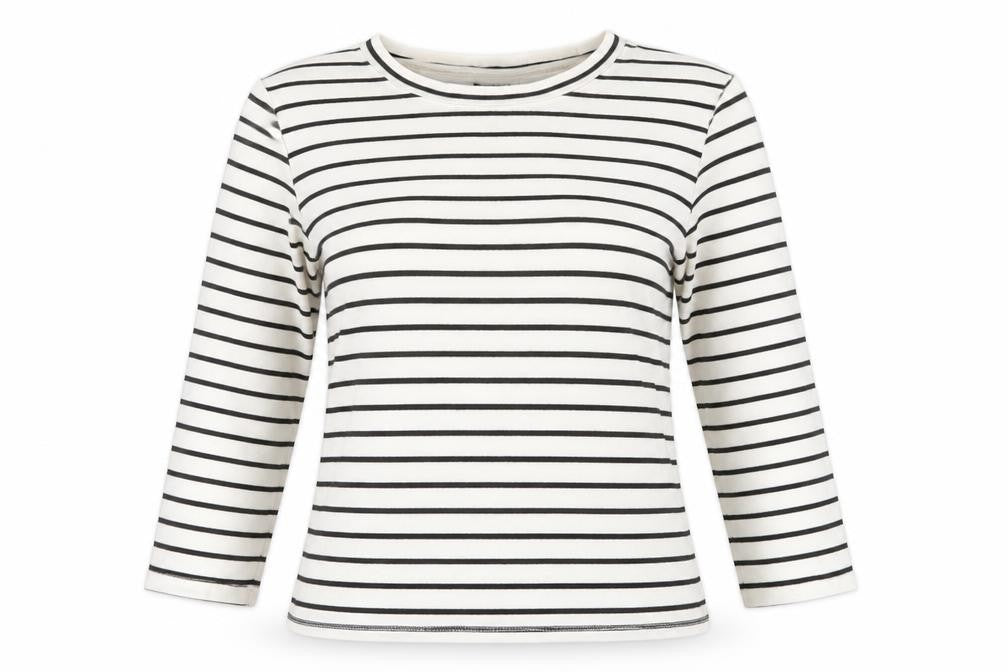 Warehouse Women’s White Striped Long Sleeve Jersey T-Shirt Size 12