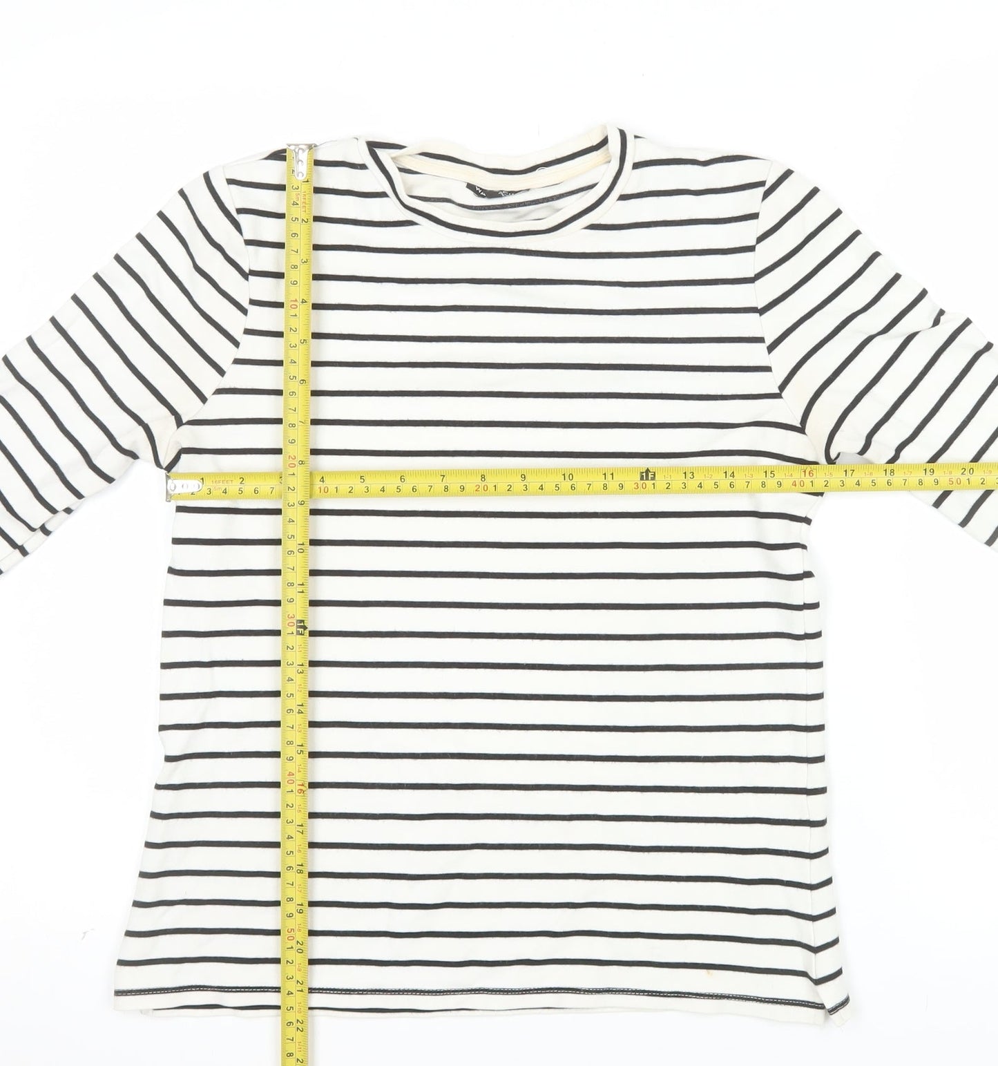 Warehouse Women’s White Striped Long Sleeve Jersey T-Shirt Size 12