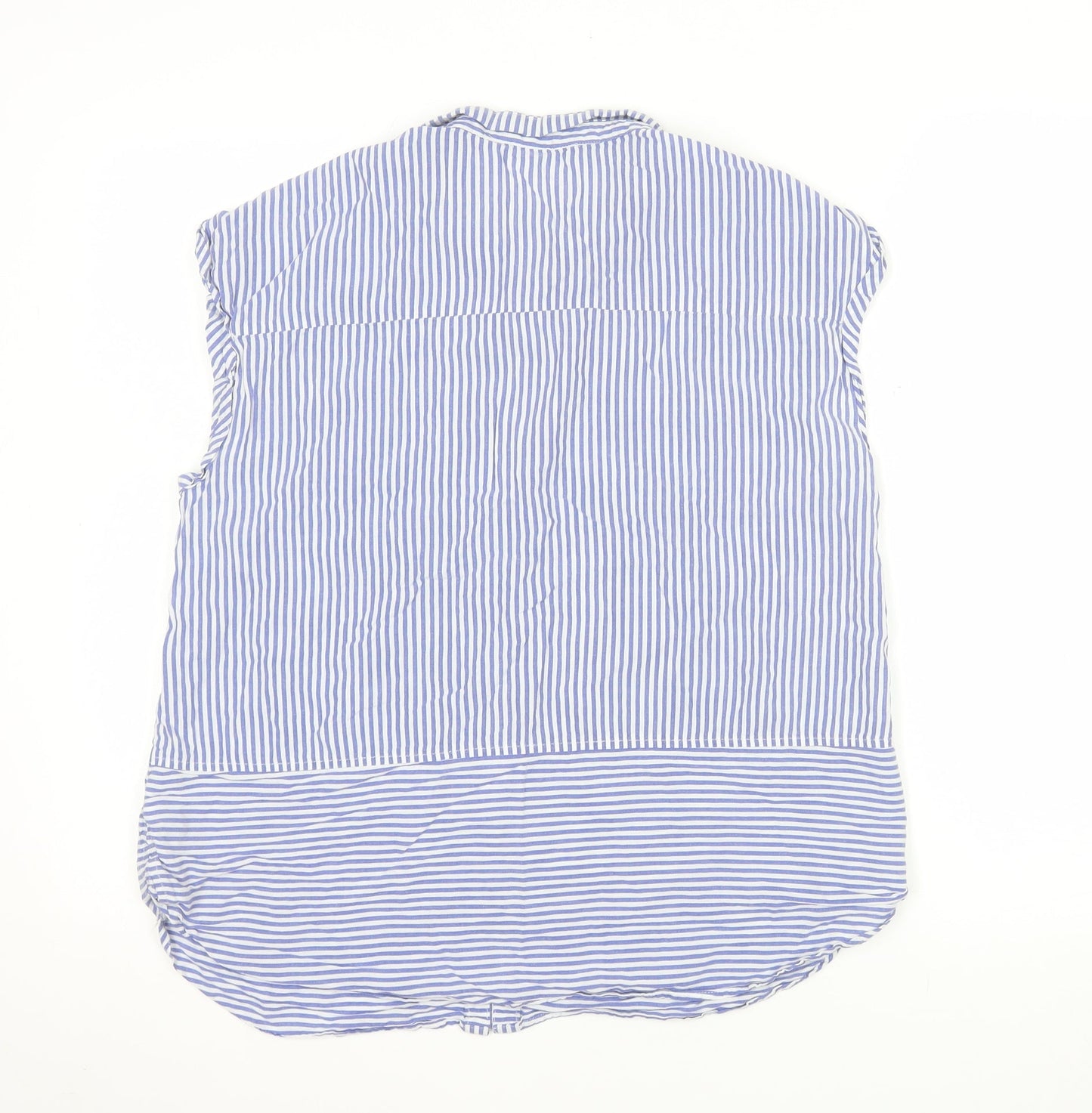 Oasis Women Blue Striped Cotton Sleeveless Button-Up Shirt Size 18