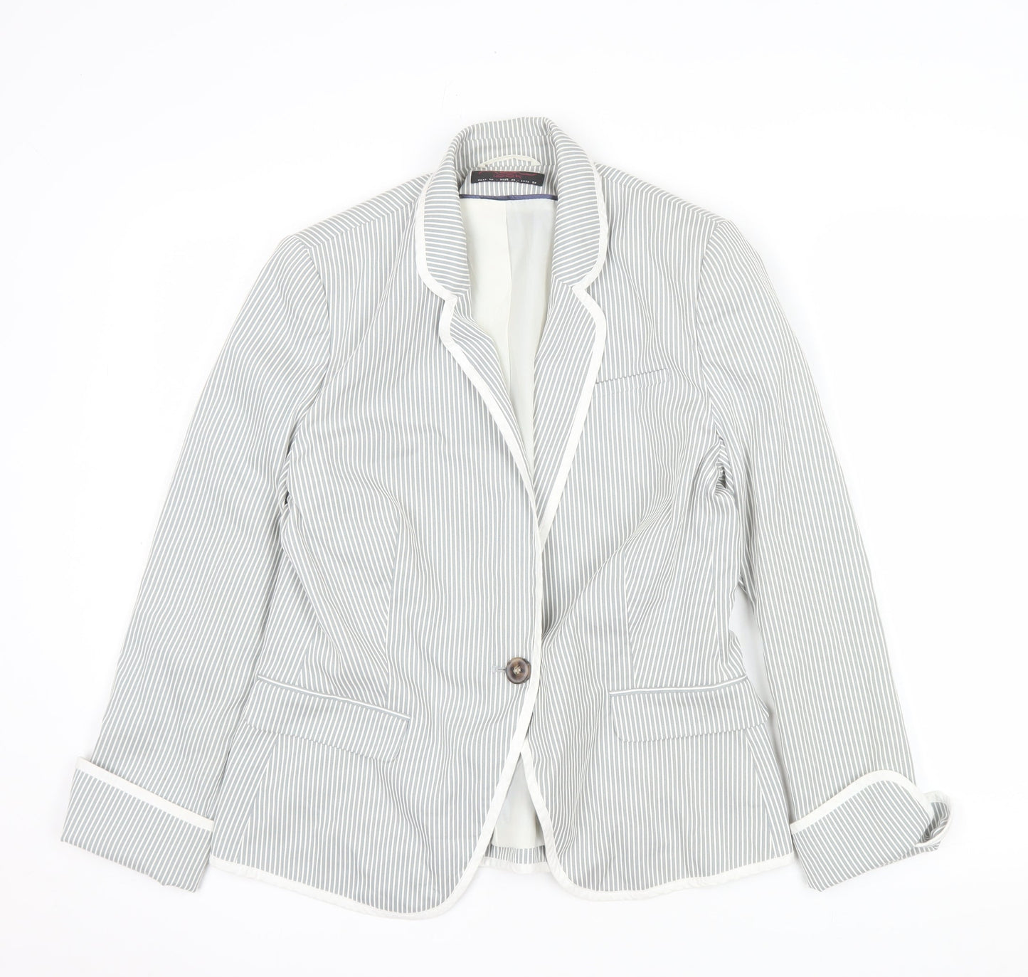 New Look Women Grey Pinstripe One-Button Blazer UK 14 Regular Fit