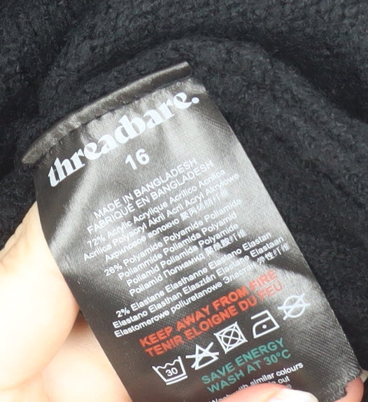 Threadbare Women’s Black Collared Henley Jumper Size 16