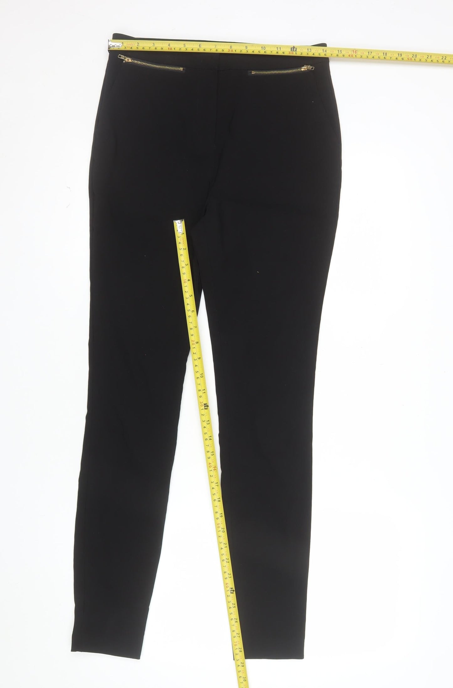 New Look Womens Black Size 10 Skinny Trousers with Gold Zip Accents