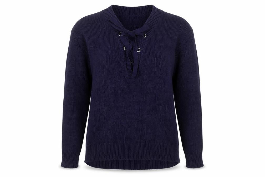 Gap Women's Blue Lace-Up V-Neck Knit Jumper Size M
