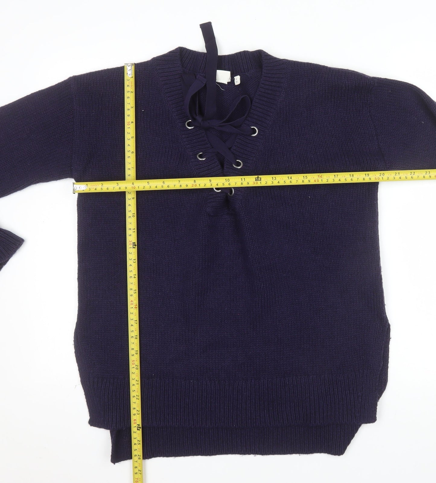 GAP Women's Blue Lace-Up V-Neck Knit Jumper Size M