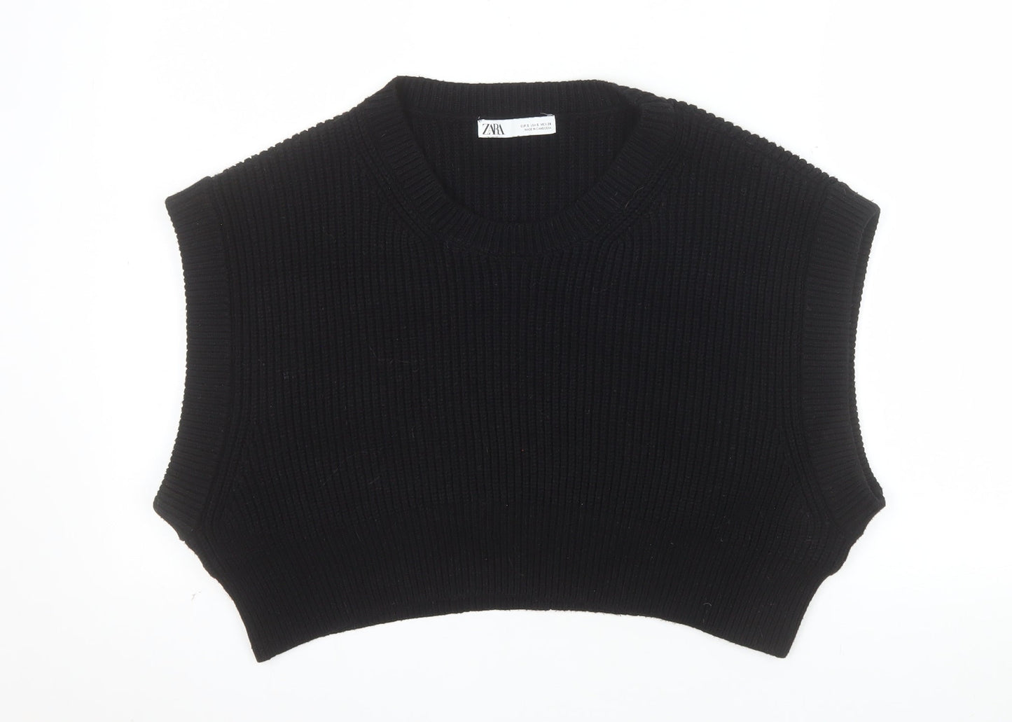 ZARA Women Black Knit Sleeveless Vest Jumper Size S