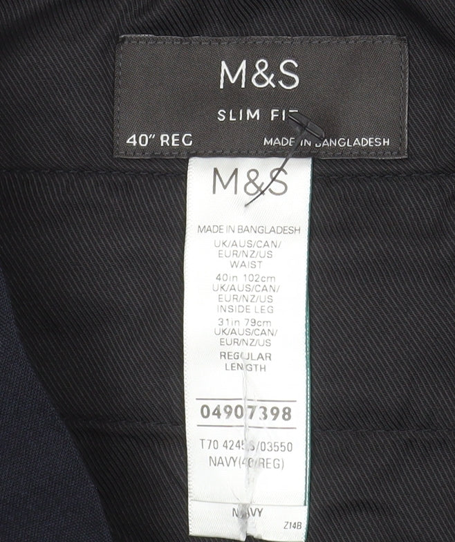 Marks and Spencer Mens Navy Blue Slim Fit Dress Trousers 40W 31L