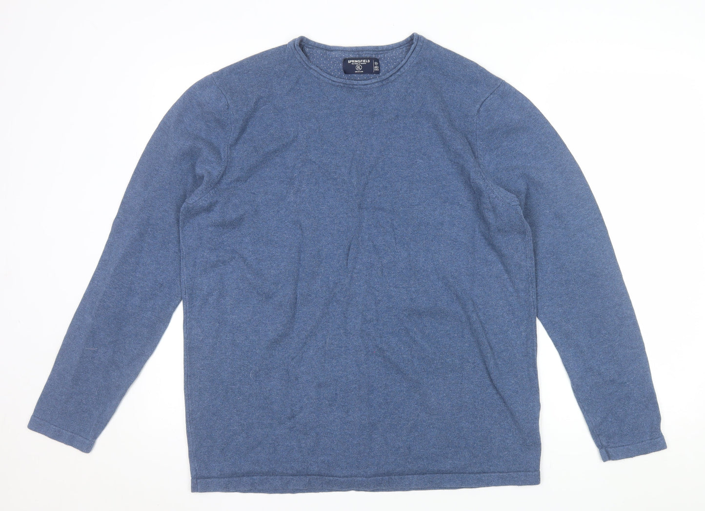 Springfield Men's Blue Cotton Crew Neck Pullover Jumper XL