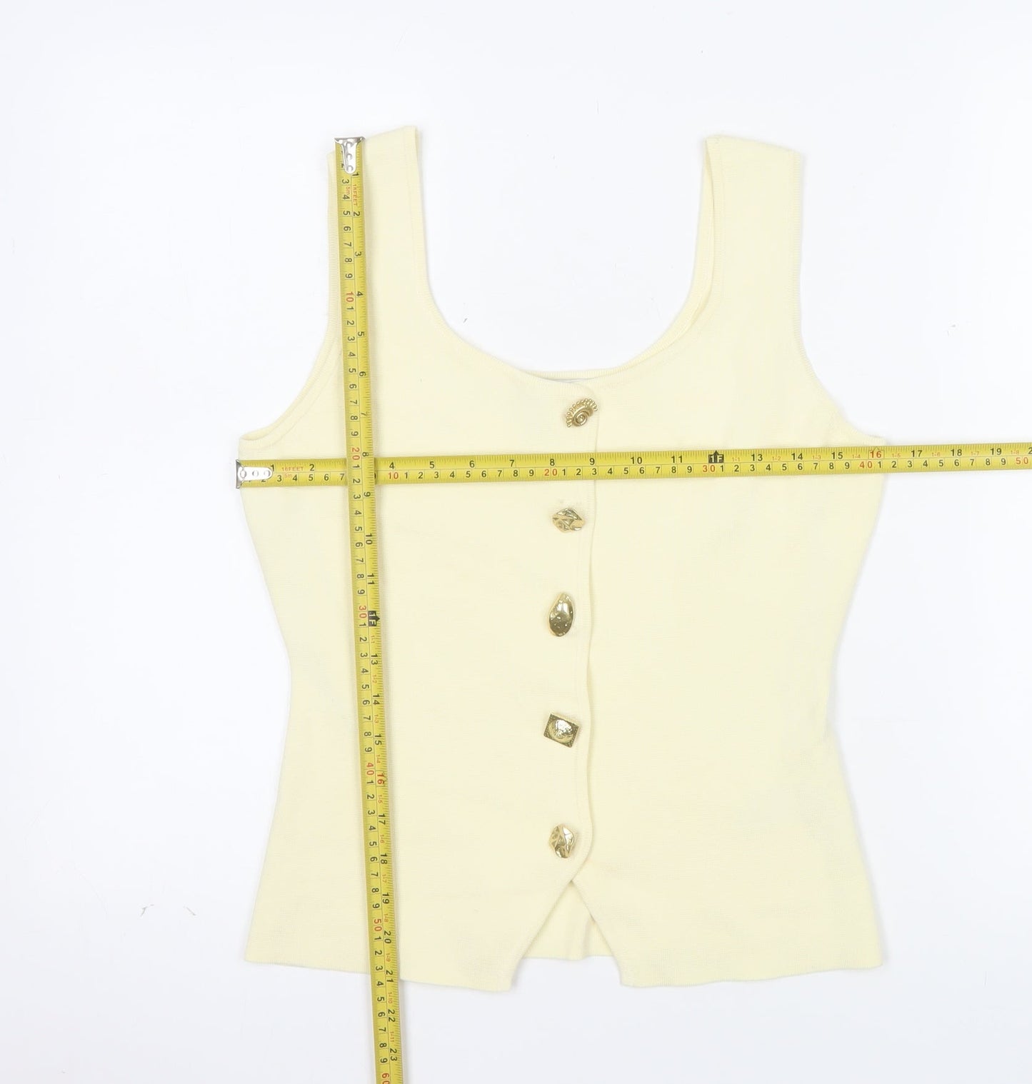 Marks and Spencer Women Ivory Knit Button Tank Top Size S