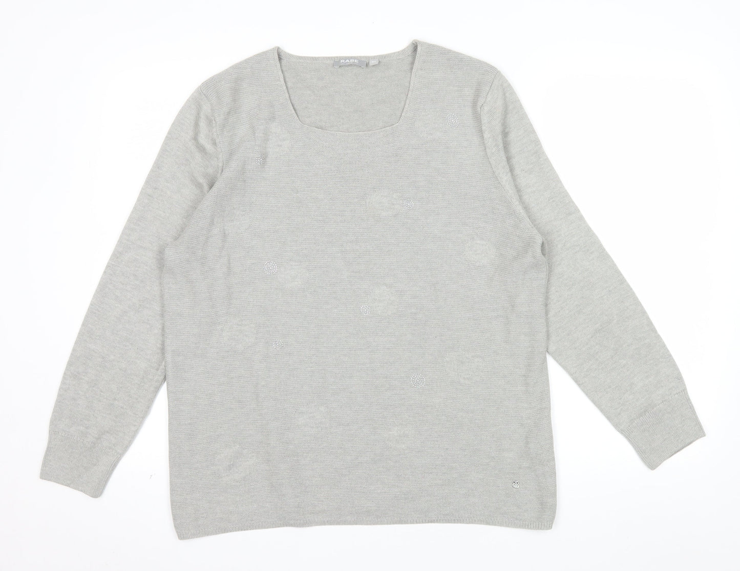 Rabe Womens Grey Square Neck Long Sleeve Knit Jumper Size 16