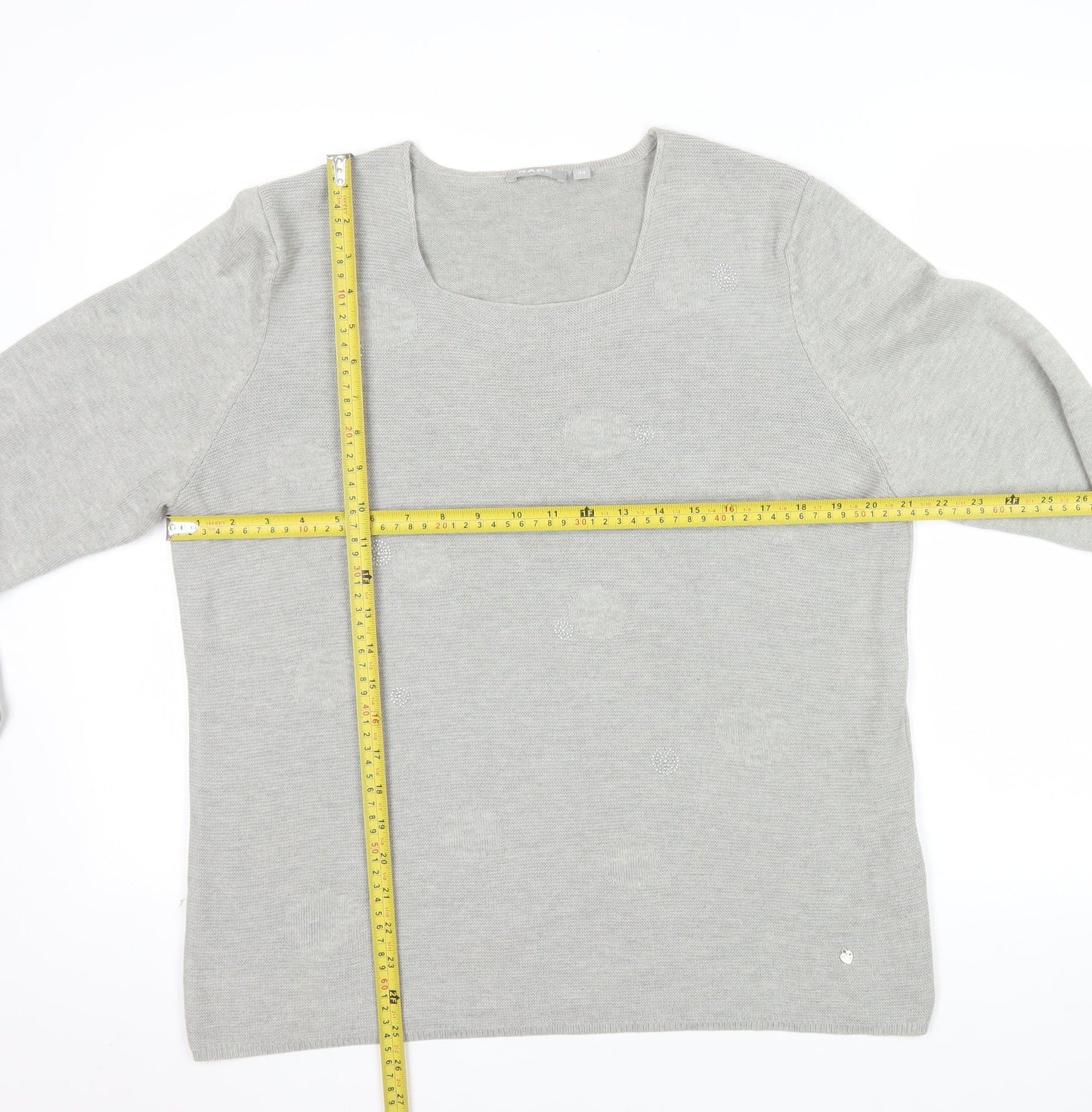 Rabe Womens Grey Square Neck Long Sleeve Knit Jumper Size 16