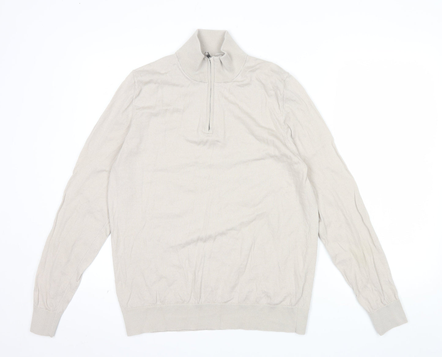 Marks and Spencer Autograph Men's Beige Merino Wool 1/2 Zip Jumper L