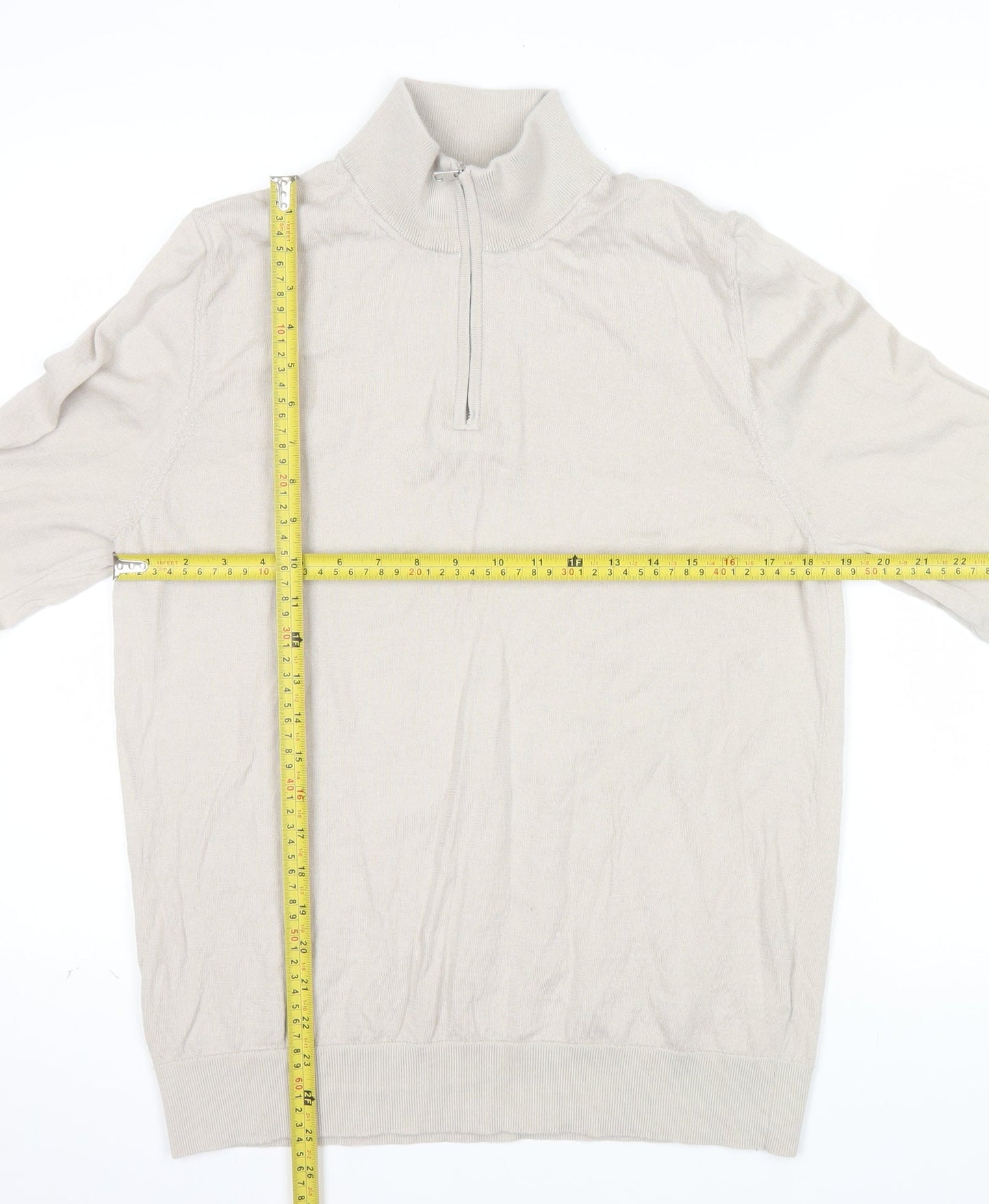 Marks and Spencer Autograph Men's Beige Merino Wool 1/2 Zip Jumper L