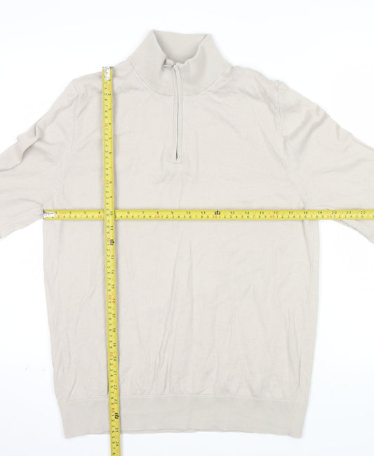 Marks and Spencer Autograph Men's Beige Merino Wool 1/2 Zip Jumper L