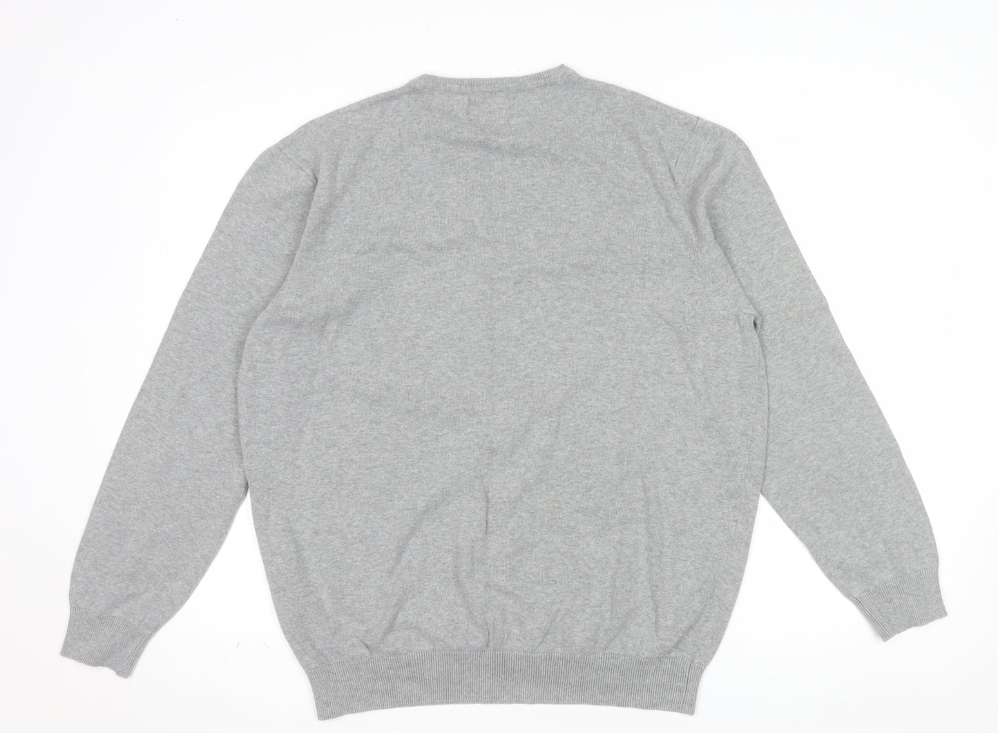 Springfield Men’s Grey Cotton V-Neck Jumper 2XL Regular Fit
