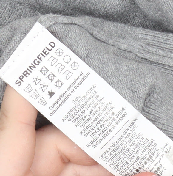 Springfield Men’s Grey Cotton V-Neck Jumper 2XL Regular Fit