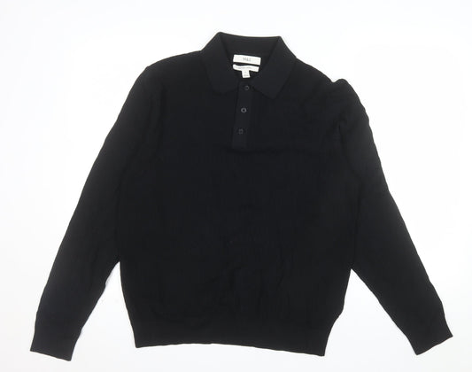 Marks and Spencer Mens Black Cotton Modal Long Sleeve Polo M