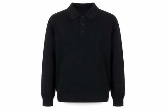 Marks and Spencer Mens Black Cotton Modal Long Sleeve Polo M