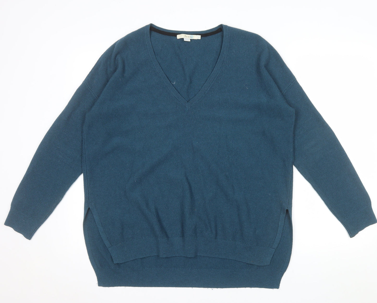 Boden Women Blue Wool Blend V-Neck Long Sleeve Pullover Jumper L