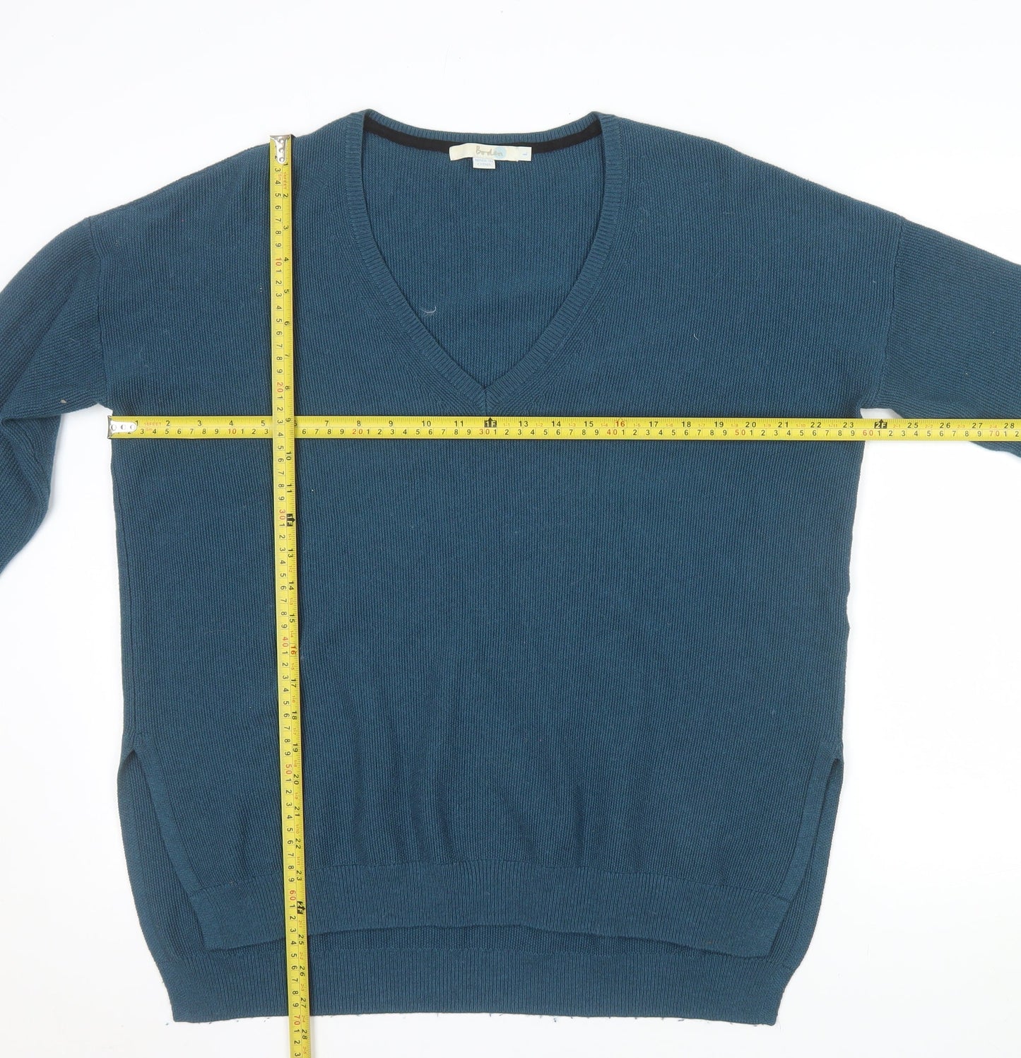 Boden Women Blue Wool Blend V-Neck Long Sleeve Pullover Jumper L