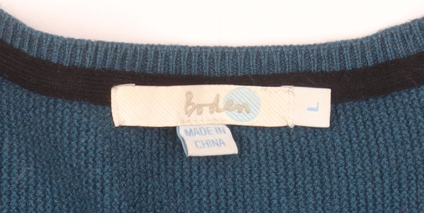 Boden Women Blue Wool Blend V-Neck Long Sleeve Pullover Jumper L