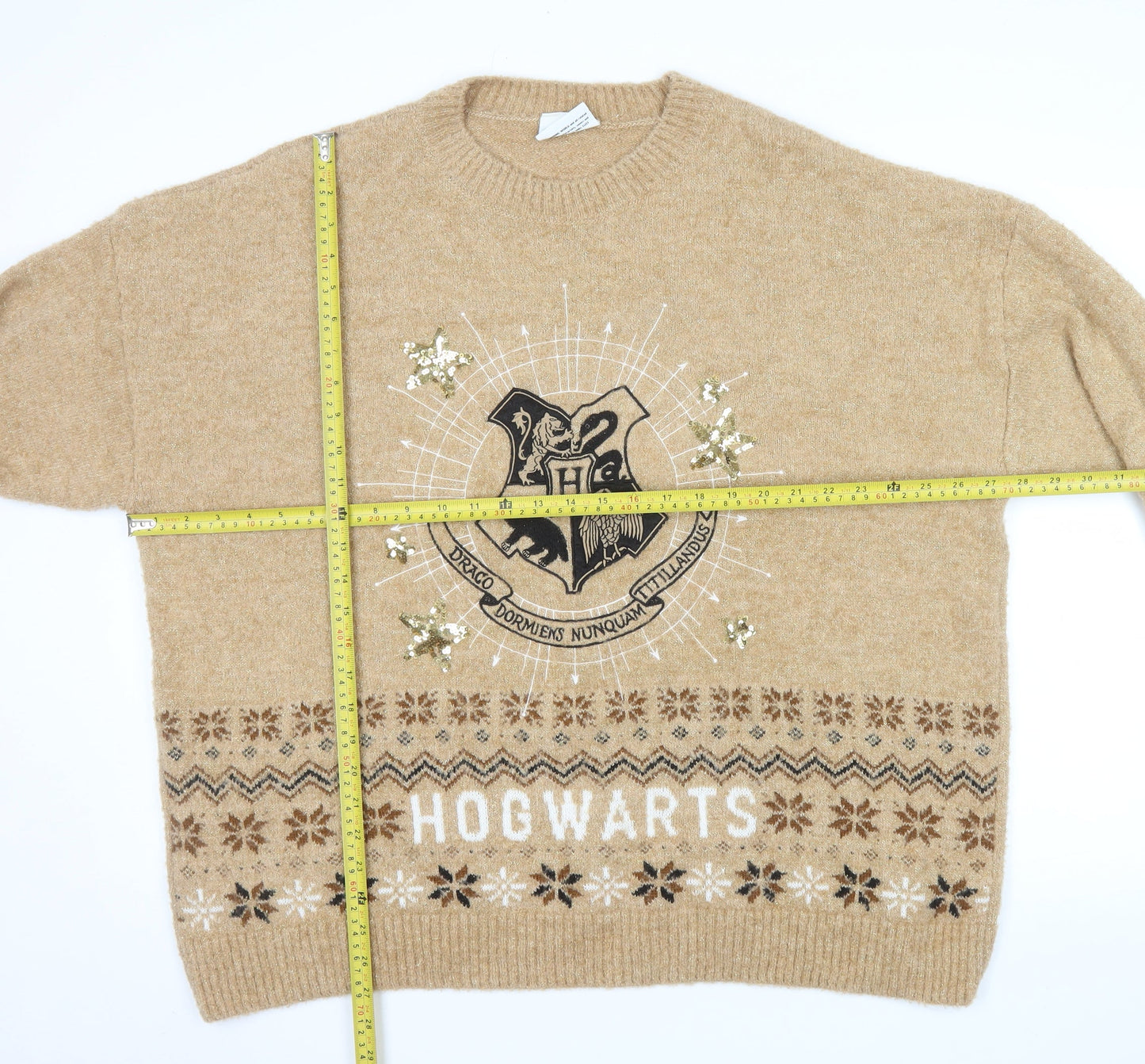 George Women’s Harry Potter Beige Fair Isle Sequin Hogwarts XL Jumper
