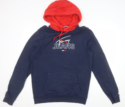 Tommy Jeans Men’s Blue Red Hoodie L Logo Pullover Sweatshirt