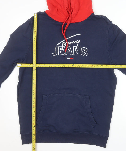 Tommy Jeans Men’s Blue Red Hoodie L Logo Pullover Sweatshirt