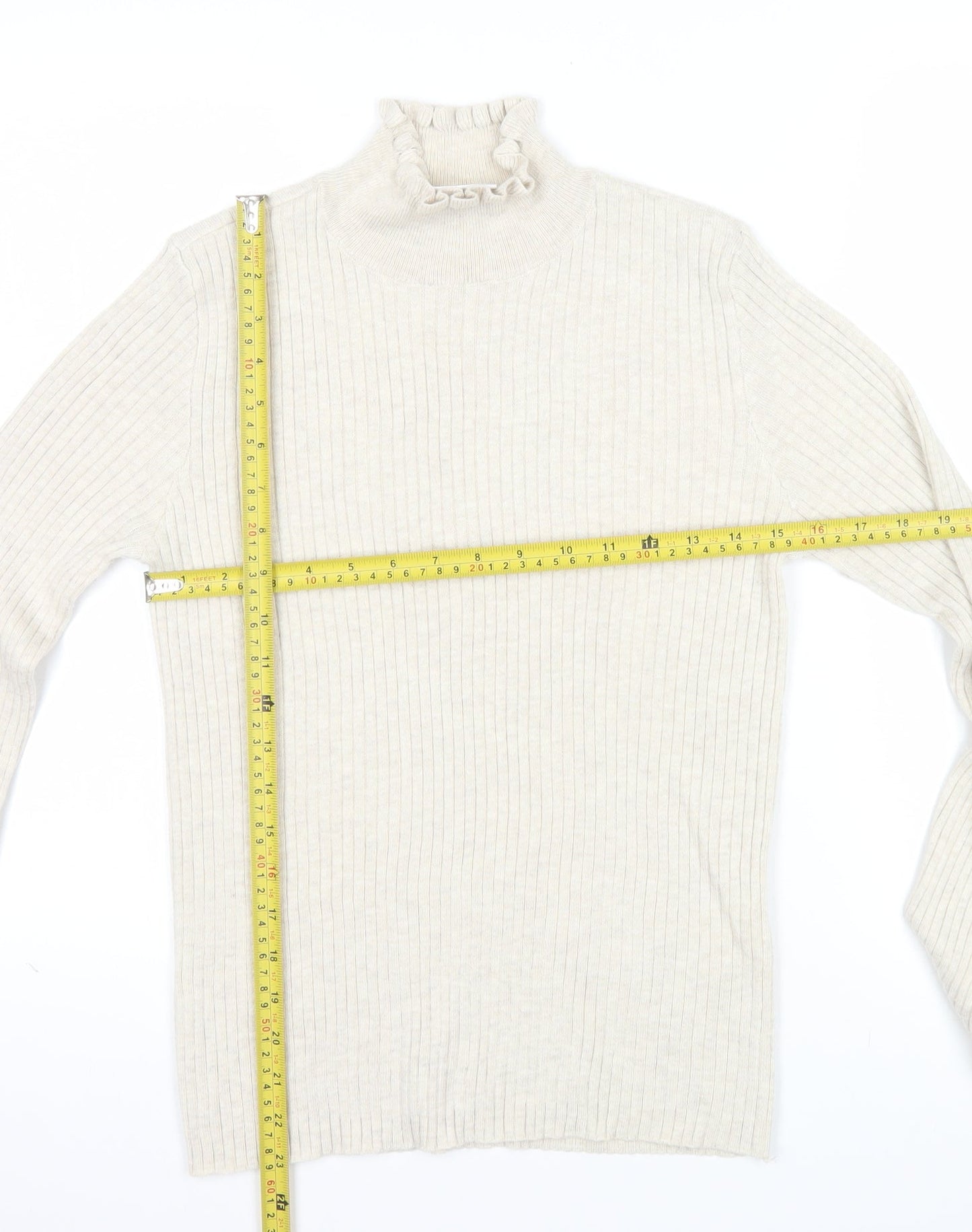Vila Womens Beige Roll Neck Ribbed Knit Long Sleeve Top L