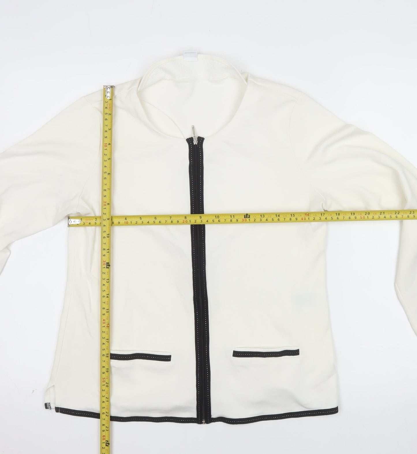 Privacy Women’s Ivory Zip Front Long Sleeve Jersey Blouse Size 14