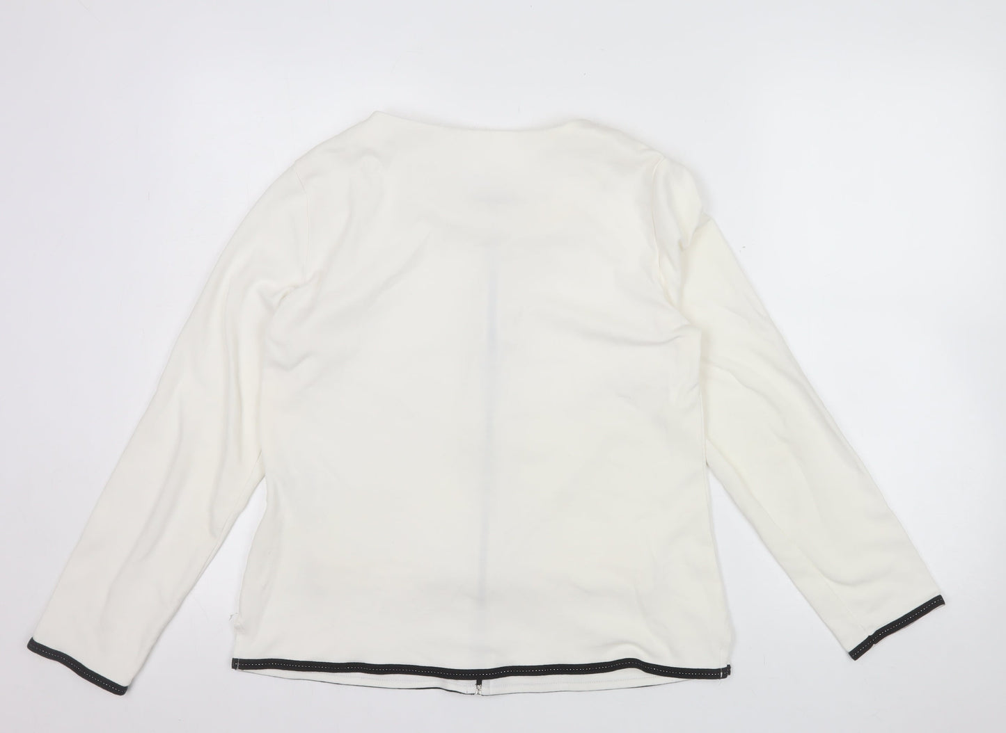 Privacy Women’s Ivory Zip Front Long Sleeve Jersey Blouse Size 14