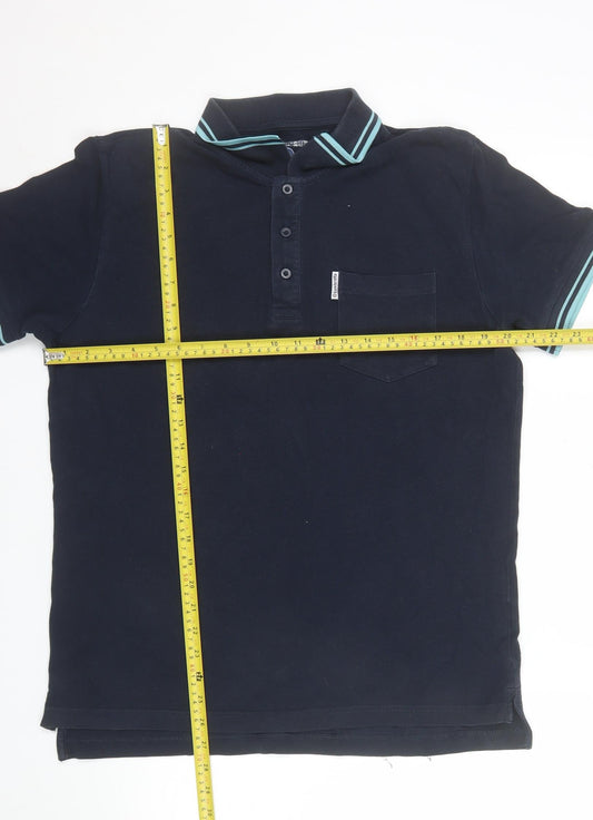 Lambretta Men's Blue Twin Tipped Cotton Polo Shirt Size L