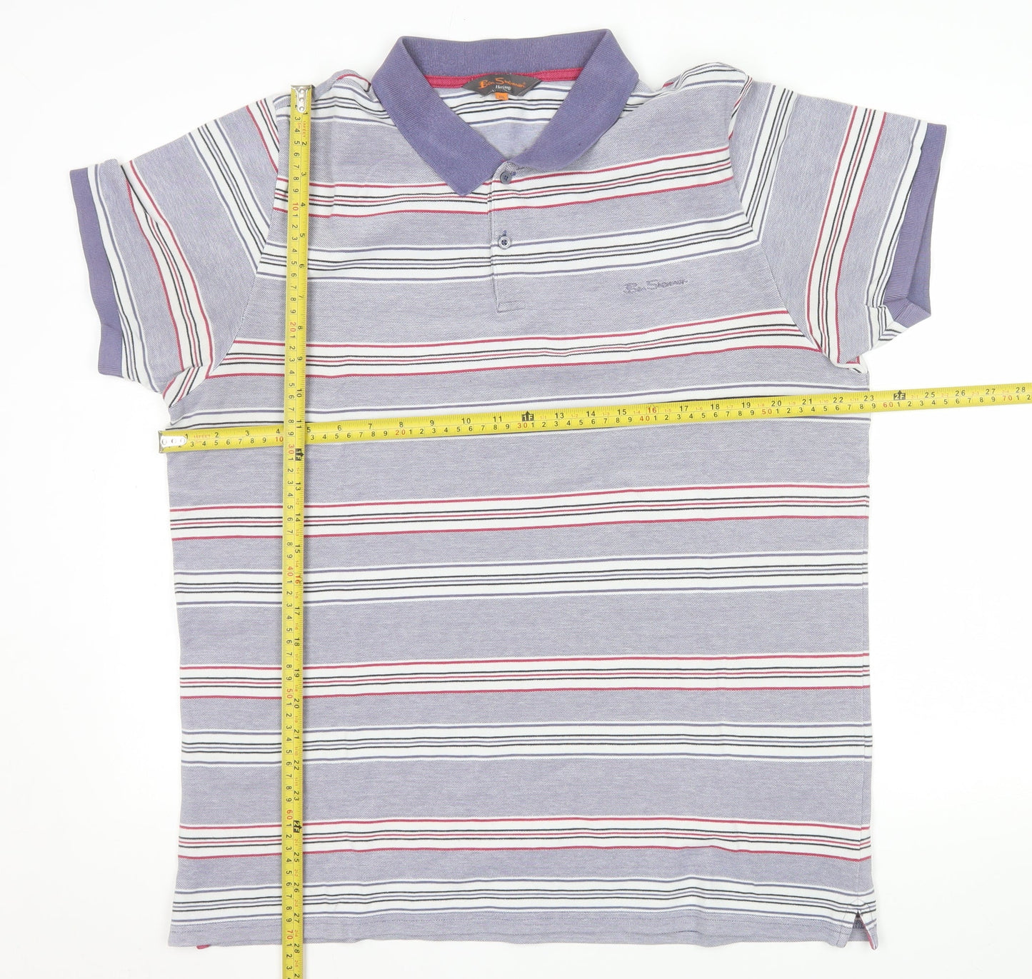 Ben Sherman Mens Grey Striped 2XL Cotton Polo Shirt