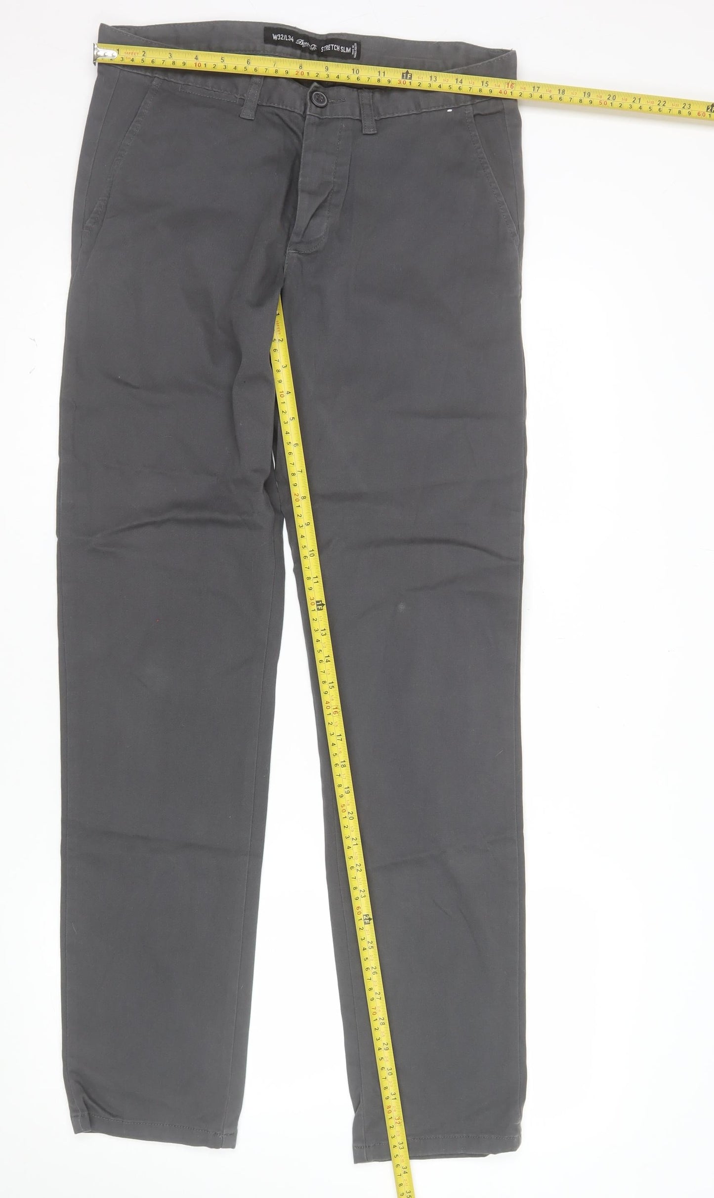 Denim Co Men's Grey Slim Fit Stretch Chino Trousers W32 L34