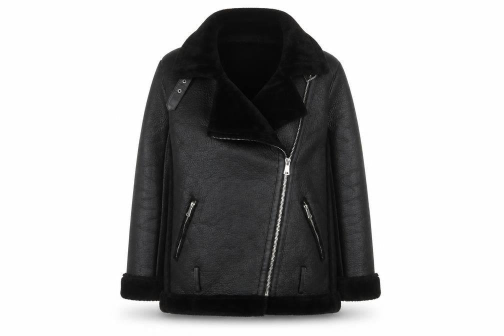 PRETTYLITTLETHING Womens Black Faux Fur Lined Biker Jacket Size 8