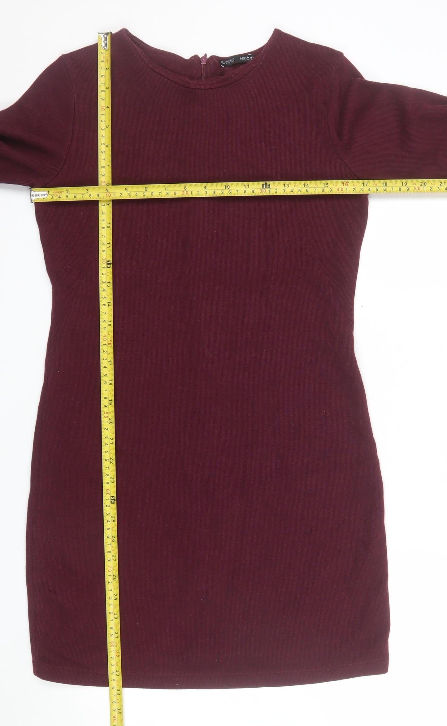 Zara Women Red Long Sleeve Bodycon Knit Dress L