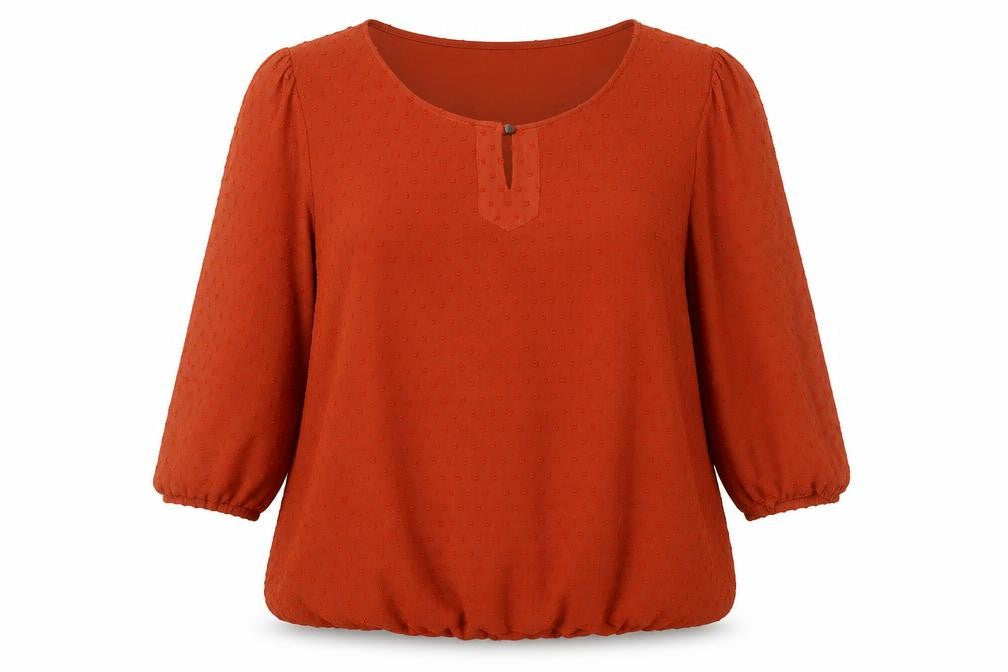 Front view of Soon Women's Orange Chiffon Tunic Blouse, size 16, 3/4 Sleeve