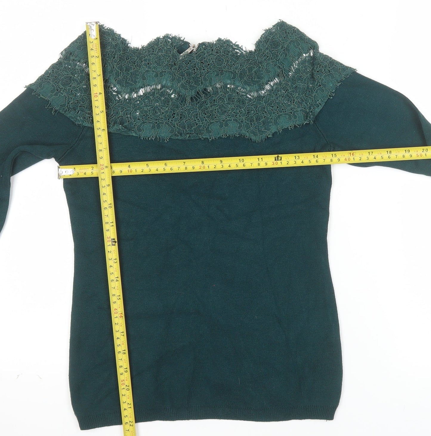 Apricot Women's Green Lace Off Shoulder Long Sleeve Tunic Blouse UK 10