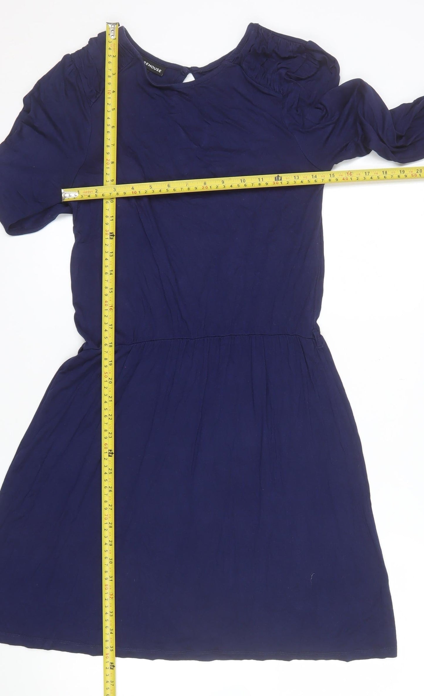 Warehouse Women’s Blue A-Line Jersey Dress Size 10 Long Sleeve