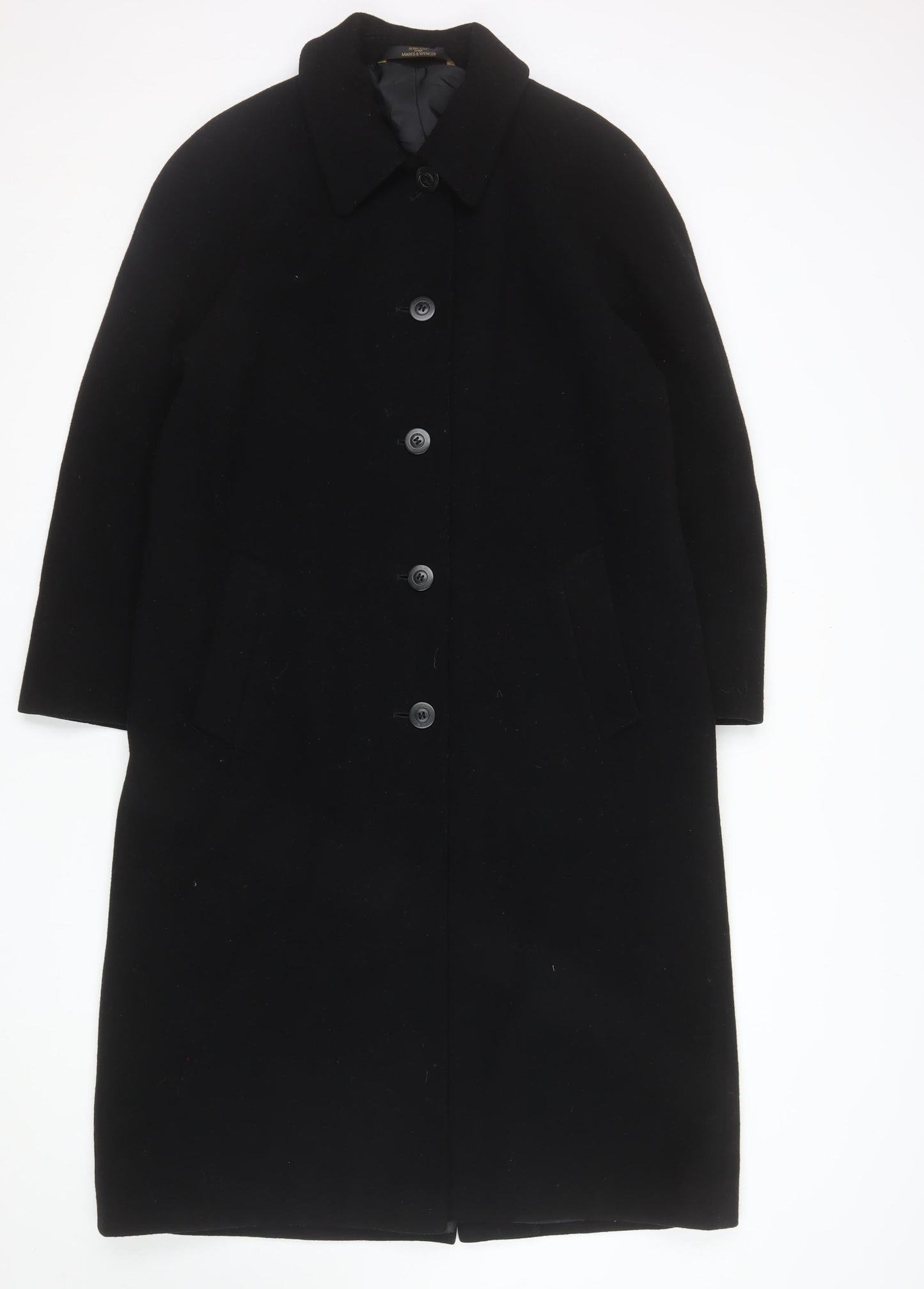 Marks and Spencer Women's Black Wool Overcoat Size 12 Long