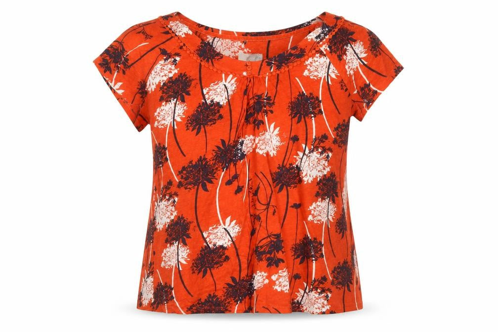 RJR.John Rocha Women Orange Floral Linen Viscose Tunic Blouse Size 18