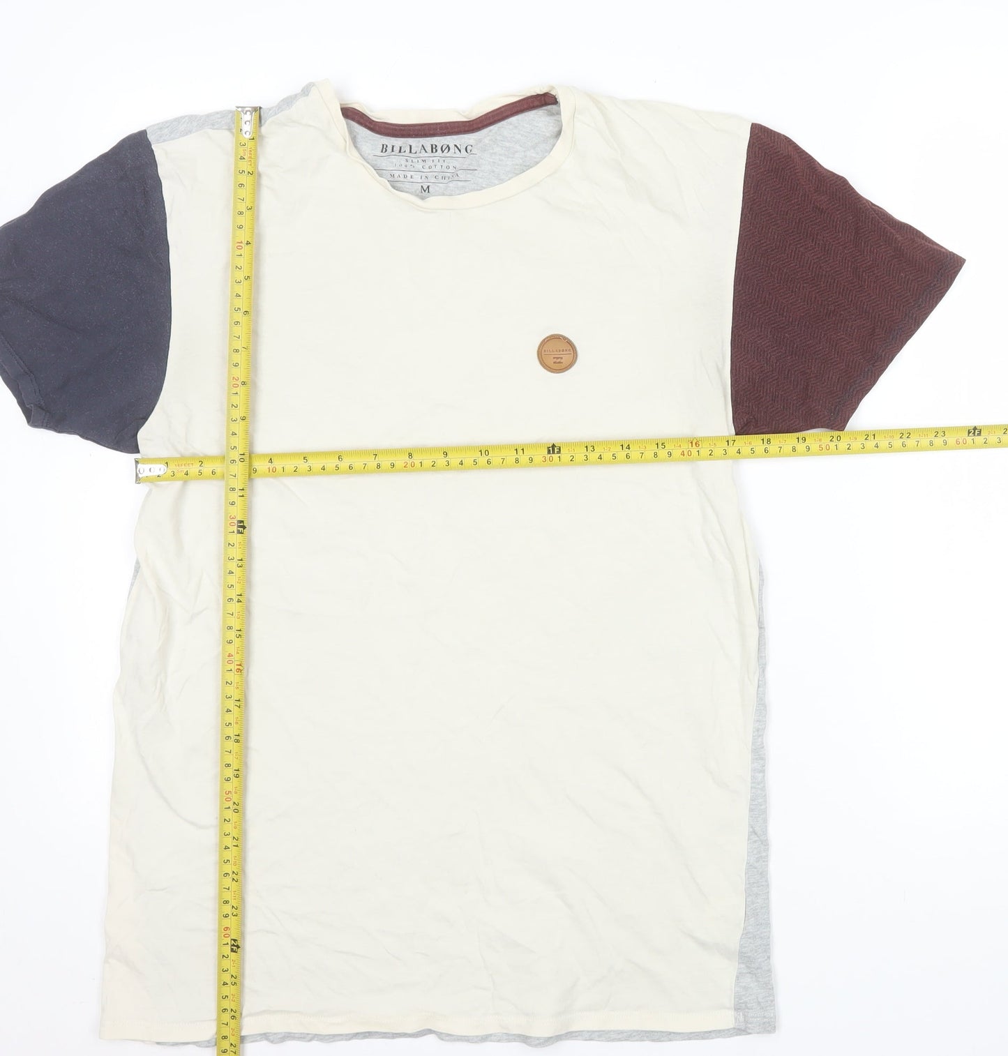 Billabong Mens Beige Colourblock Slim Fit Cotton T-Shirt Size M