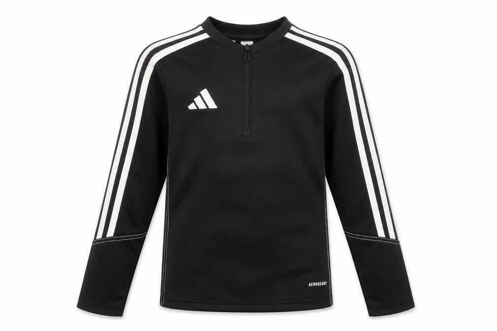 Front view of adidas boys’ black 7-8 years long sleeve 1/4 zip aeroready training top