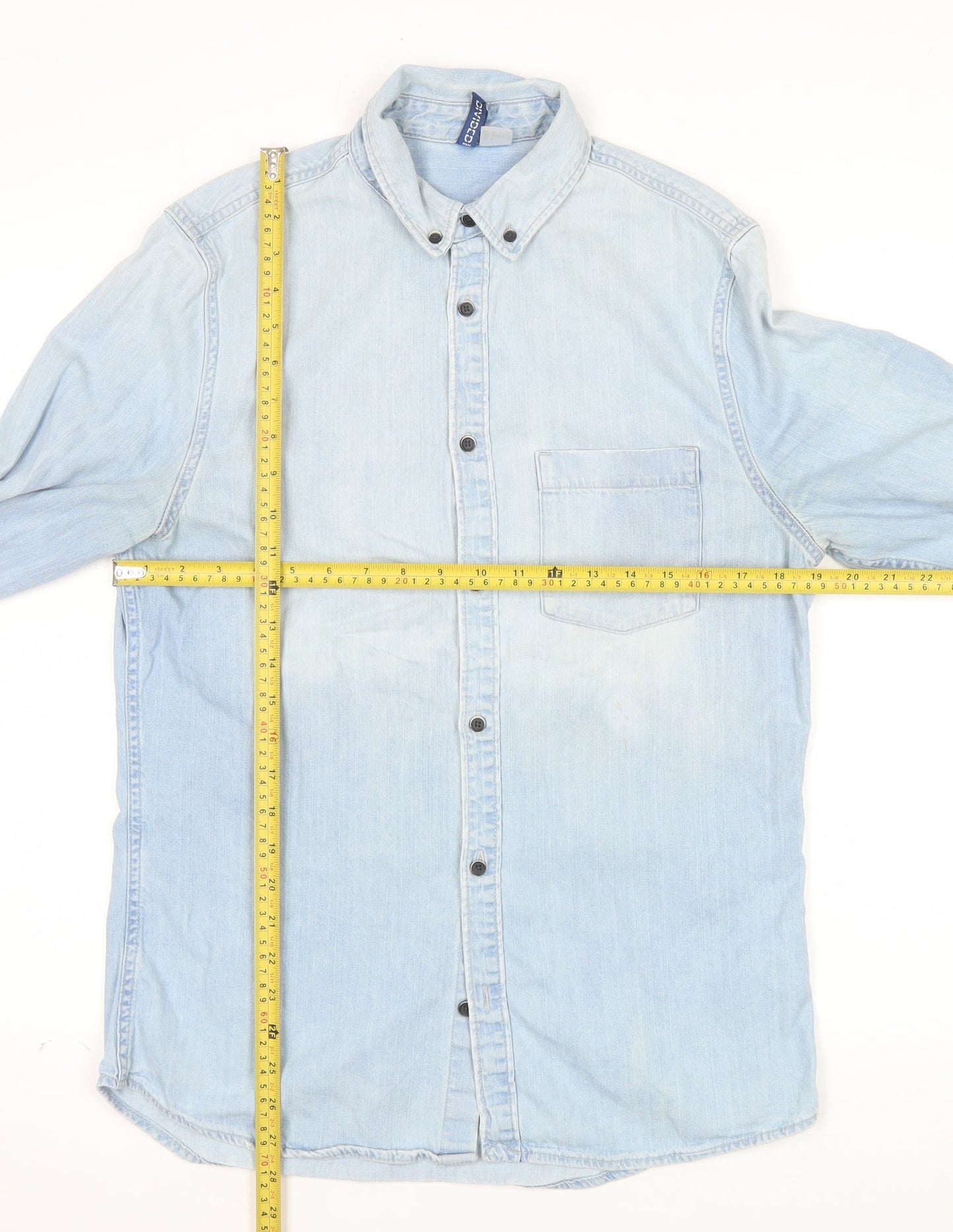 H&M Divided Mens Light Blue Denim Button-Up Shirt Size S Regular Fit