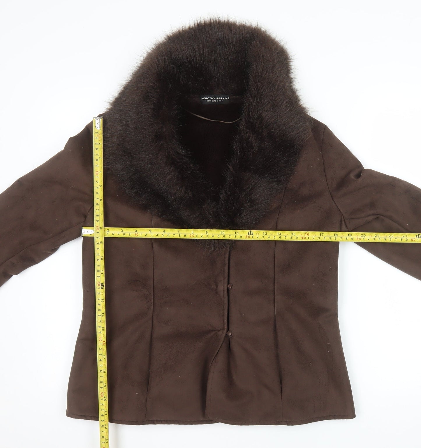 Dorothy Perkins Women's Brown Faux Fur Collar Jacket Size 14